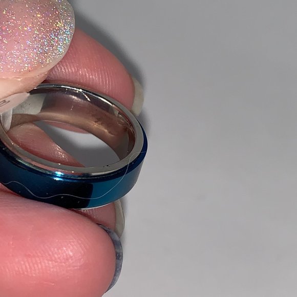 Blue an Silver Steel Spinner Ring, Size 5 - Picture 4 of 7